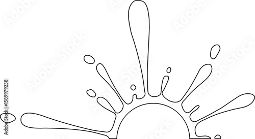 Spatter with multiple ink drops radiating outward and forming a semi circular splash with smudged edges.