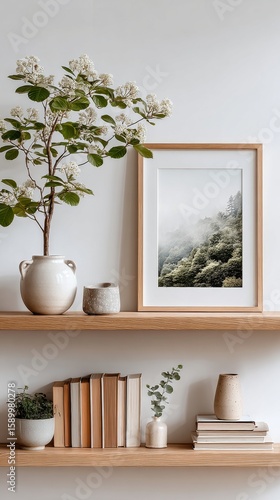 Decorative Shelf With Plants and Books in a Modern Living Space.