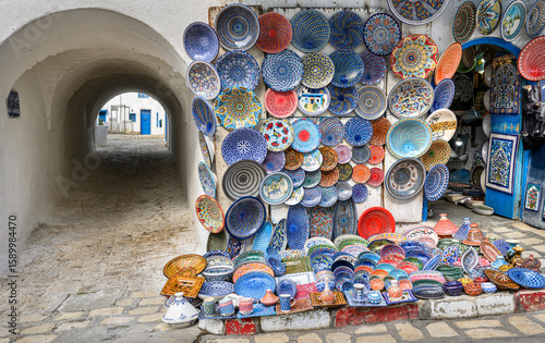A street scene from the colorful town of Sidi Bou Said in Tunisia