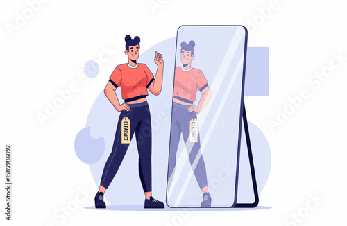 Woman Admiring Reflection in Mirror Self-Esteem and Body Image Illustration