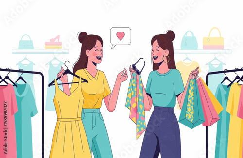Friends Share Happiness While Shopping for Apparel, Shoes, and Bags at a Clothing Store