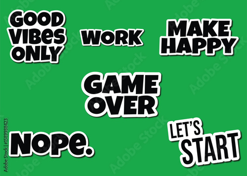 Motivational and Inspirational Text Stickers Overlays Collection on Green Background