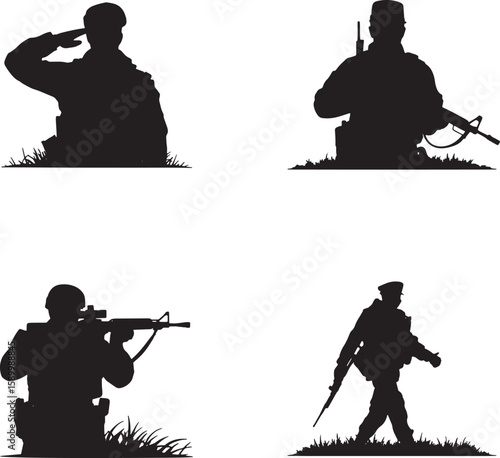 Silhouettes of Soldiers in Various Military Poses