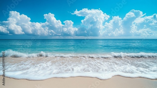 Serenity of a Tropical Beach During a Clear Sunny Day With Soft Waves and Flu...
