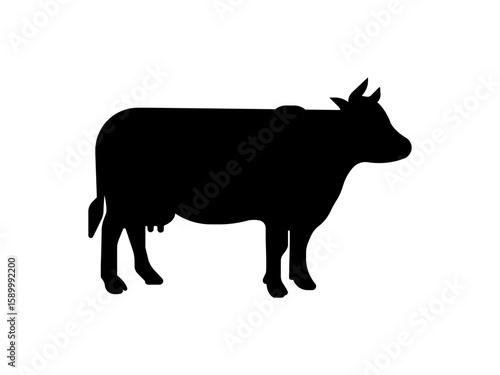 A set of cow silhouette vector art illustration. cow icon in vector art. Black and white vector illustration shows a cow and calf silhouette
