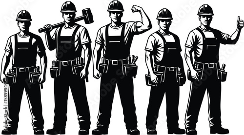 Powerful Construction Workers Silhouettes Showcase Hard Work and Skill