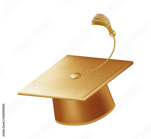 Graduates celebration. Flying golden graduate hats with tassels.