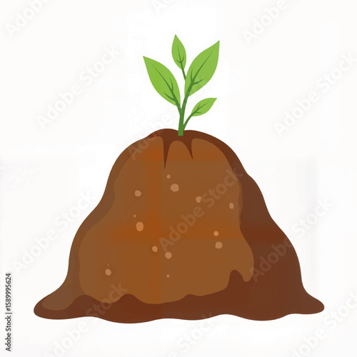 Soil mound with green sprout growing at the top  