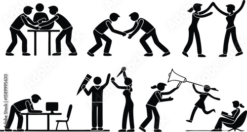 Abuse and Aggression Silhouette Icons – Domestic Violence, Conflict, Harassment