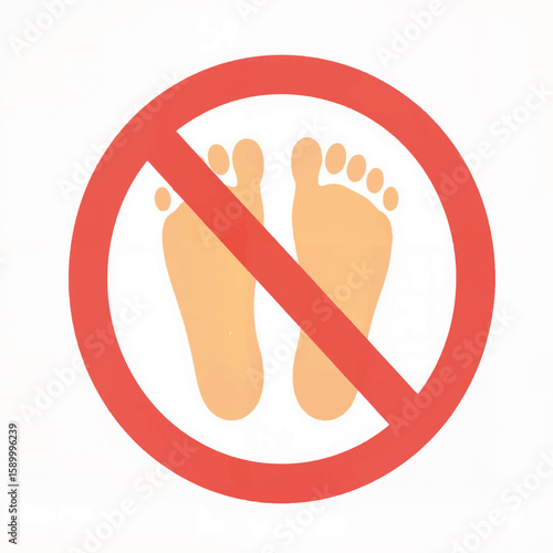 Prohibited footsteps sign with orange footprints and red circle  