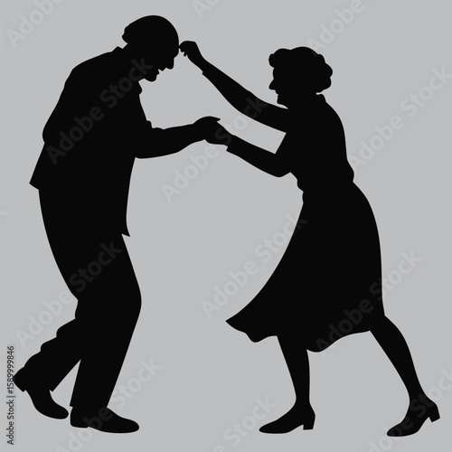 Elderly couple dancing slowly in  silhouette vector design art and illustration