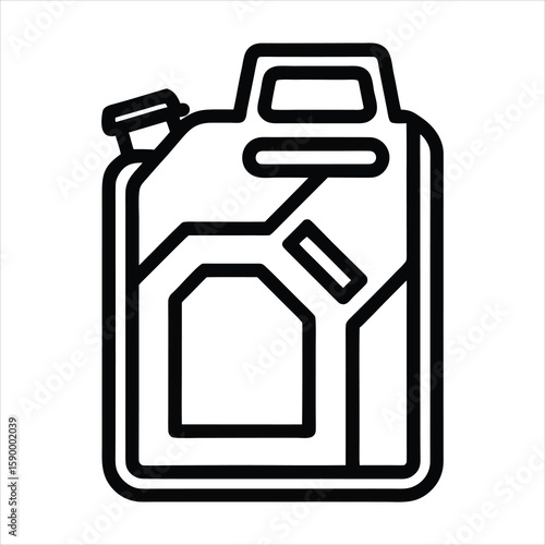 Black outline of a jerrycan on a white background container fuel can