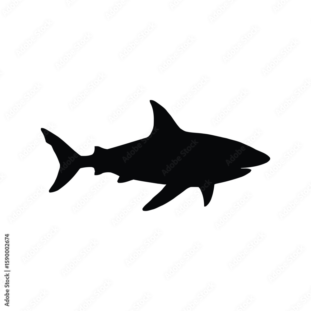 Naklejka premium Monochrome Silhouette of a Large Shark Swimming Freely Through Open Waters.