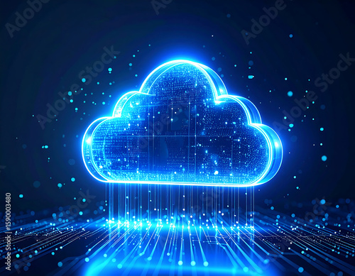 Glowing digital cloud graphic, representing data storage and connectivity.