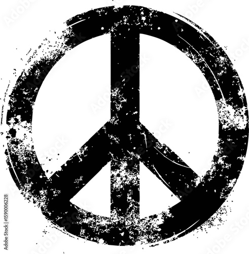 Grunge black peace symbol on a white textured background. Vector illustration