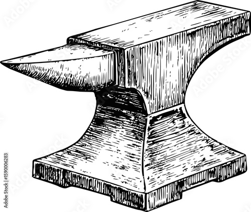 Detailed black and white illustration of a traditional metal anvil. Vector illustration