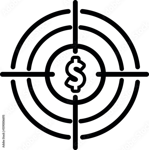 Target dollar sign. Business vector line art icon.