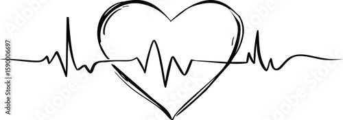 Heartbeat line forming a heart shape in black, digital illustration. Vector illustration