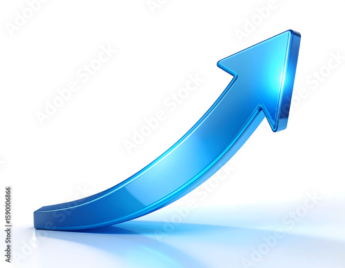 A vibrant blue, upward-curving arrow symbolizes growth, progress, and positive trajectory.