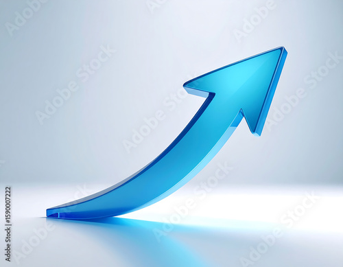 A sleek, blue, translucent arrow pointing upwards, representing growth and progress.