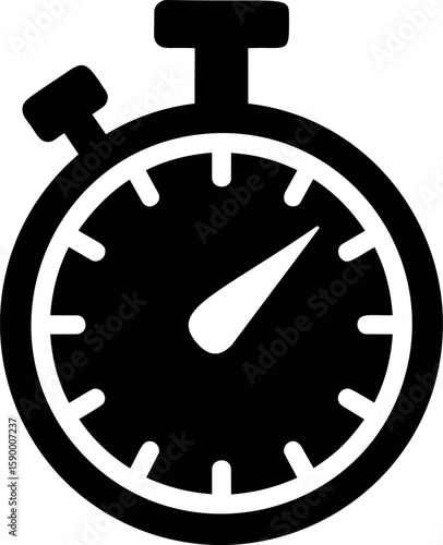 Black silhouette of a stopwatch in simple cartoon style, time concept. Vector illustration