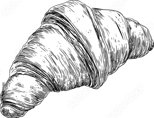 Detailed sketch of a croissant with intricate line art. Vector illustration
