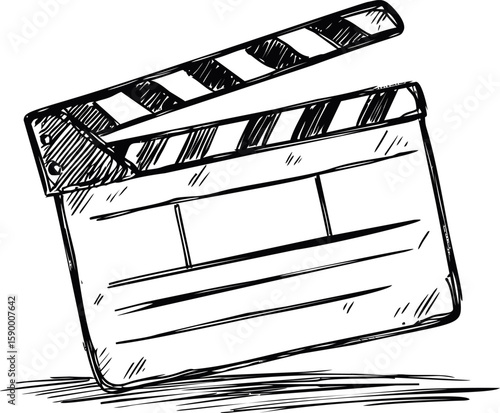 Sketch of a classic film clapperboard in black and white illustration. Vector illustration
