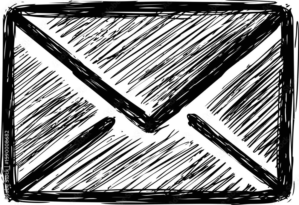 Obraz premium Hand-drawn black and white sketch of an envelope symbol. Vector illustration