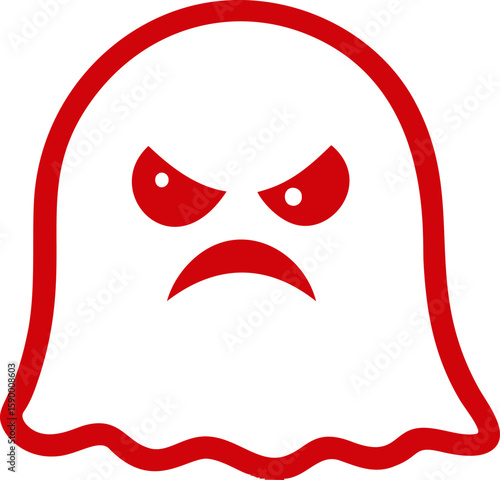 Red angry ghost icon with frowning expression, cartoon style illustration. Vector illustration