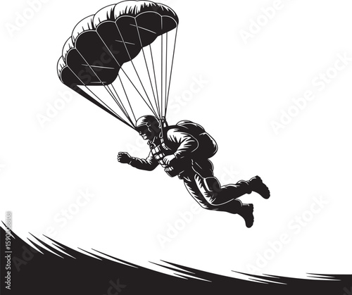 Parachutist Silhouette Illustration Descending With Open Parachute
