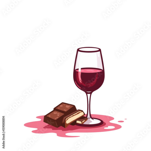 Glass of red wine and chocolate bars on transparent background  