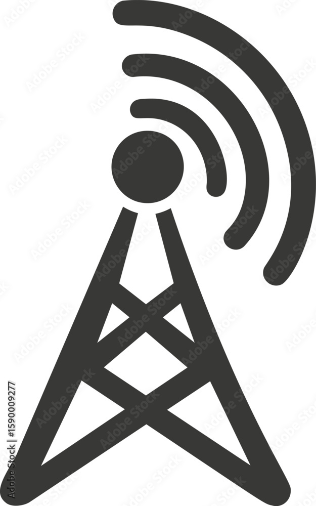 Radio tower icon with broadcast signals in black and white illustration. Vector illustration Radio tower icon with broadcast signals in black and white illustration. Vector illustration