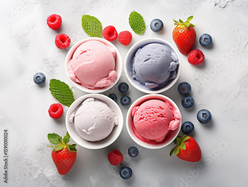 Colorful Ice Cream Scoops with Fresh Berries