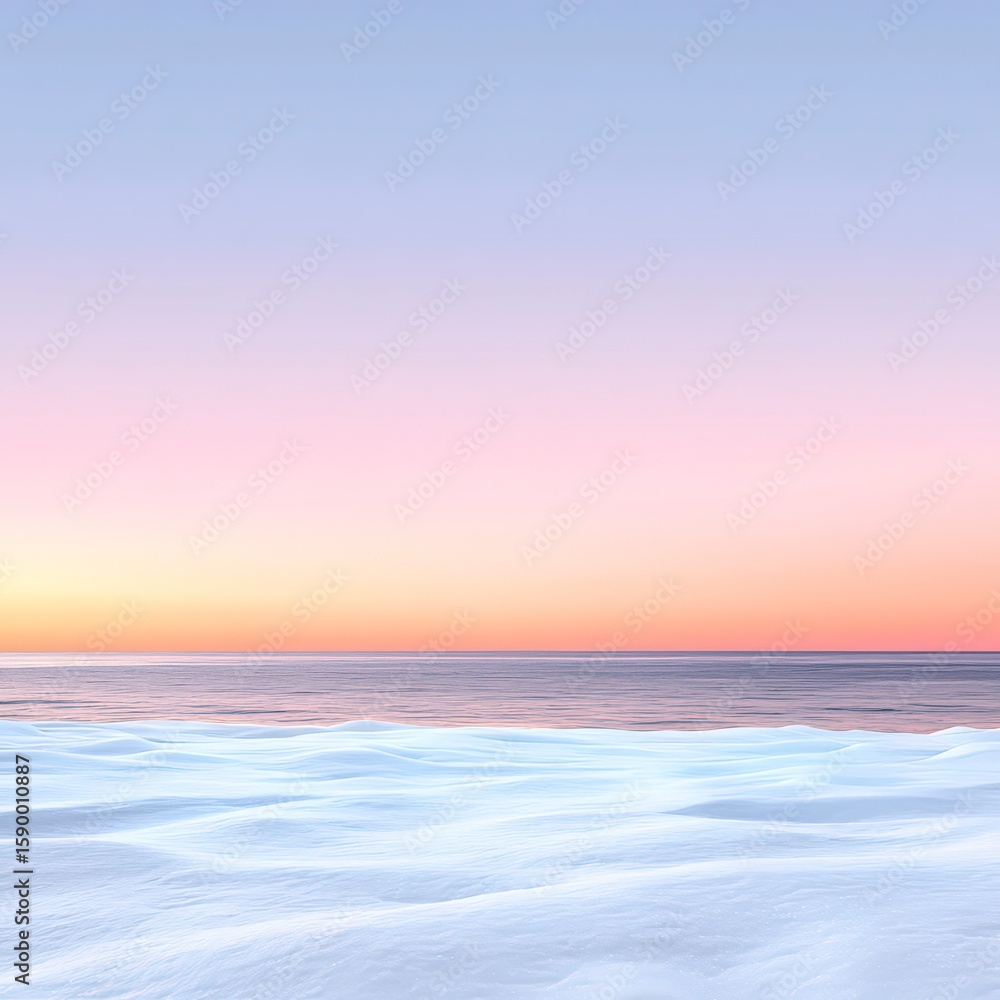 Fototapeta premium Serene Winter Ocean View with Pastel Pink and Blue Gradient Sky