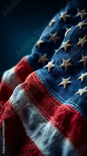 Close-up View of an American Flag Displaying Vibrant Colors and Detailed Text...