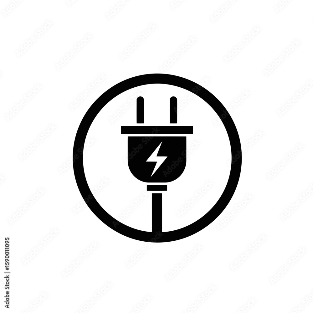 Vector art of black electric plug symbol with a thunderbolt inside a circle Vector art of black electric plug symbol with a thunderbolt inside a circle