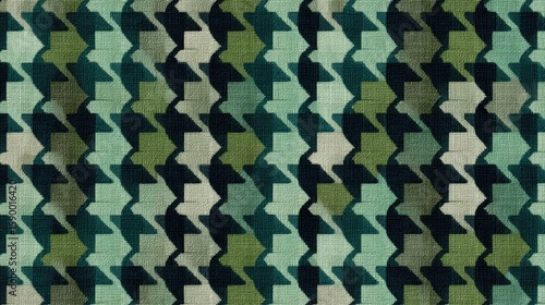 Textured houndstooth pattern in muted greens, teal, and beige