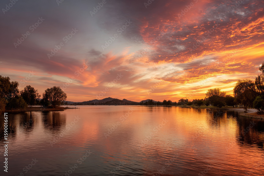 Obraz premium breathtaking sunsets over majestic lakes in different countries showcasing natures beauty