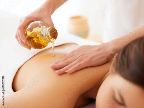Wallpaper Mural Woman receiving back massage with oil in spa salon, closeup Torontodigital.ca
