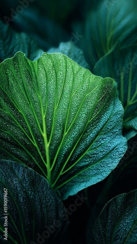 Green Cabbage Leaves With Detailed Texture Captured in a Natural Setting Duri...