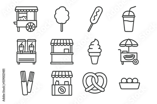 Black outline of snack and drink icons on dark gradient background