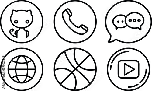 Vector art of a variety of social media and communication icons are isolated on transparent background