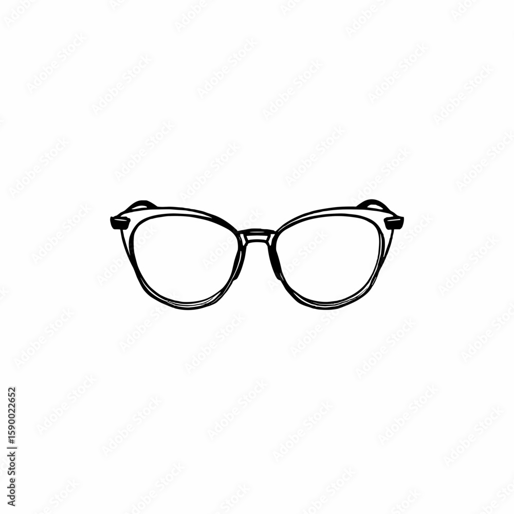 Cat-eye glasses outline drawing on white background with copy space. Cat-eye glasses outline drawing on white background with copy space.