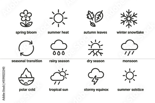 Seasonal icons: spring, summer, autumn, winter weather symbols