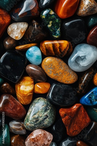 Colorful Collection of Various Polished Stones and Minerals for Decorative Pu...