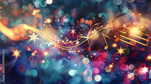 Holiday-themed background for Christmas concert with soft glow and carol music