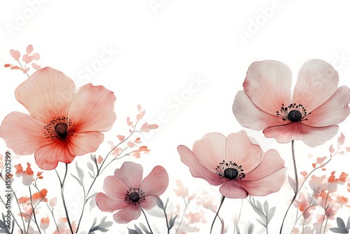 Beautiful Watercolor Flowers in Shades of Pink Bloom in a Serene Natural Setting