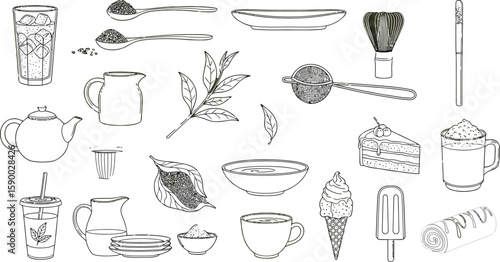 Delightful tea time elements features a sweet treats sketch design
