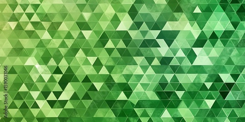 Vibrant green background with a multitude of green triangles scattered throughout. The triangles are of various sizes and orientations, creating a dynamic