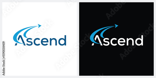 ascend typography text logo design, arrow swoosh graphic vector icon template